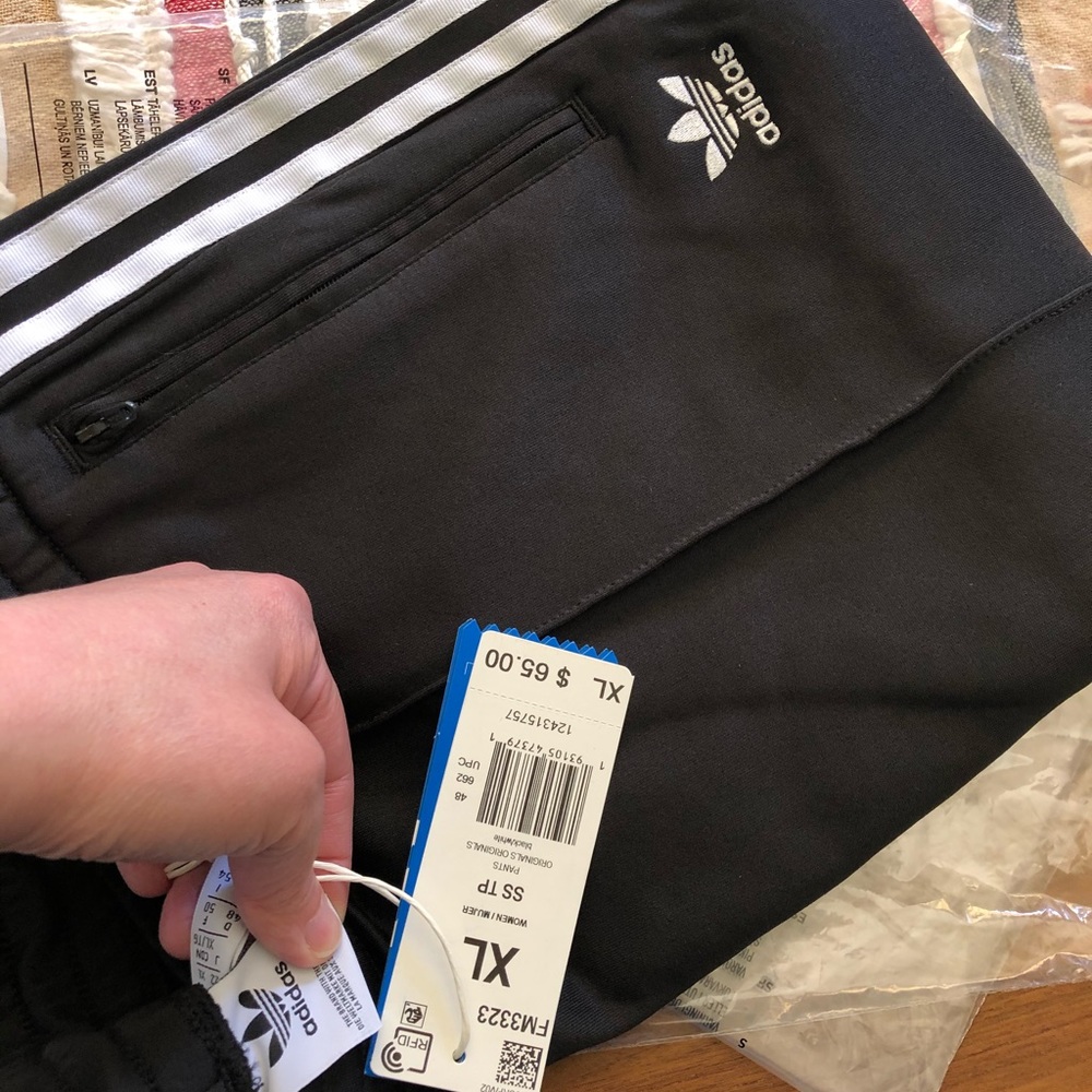 Adidas track pants Black with white stripes NEW XL